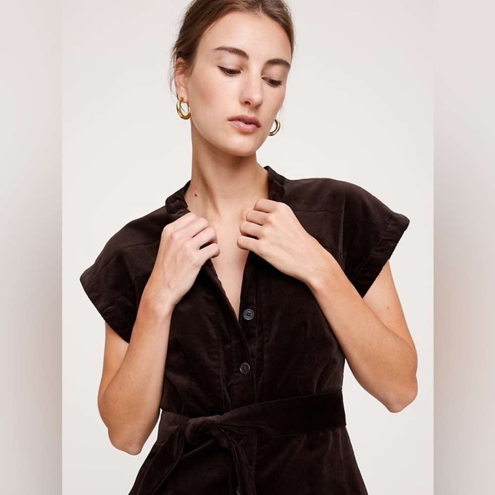 NEW! Banana Republic Brown Corduroy Midi Shirt Dress 🍋 - Picture 2 of 5